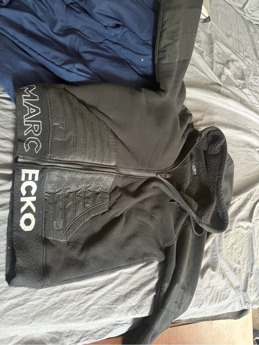 Echo Black Quilted Bomber Hoodie with Logo Trim